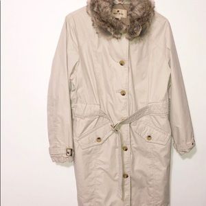WoolRich British tan long coat faux fur coat large